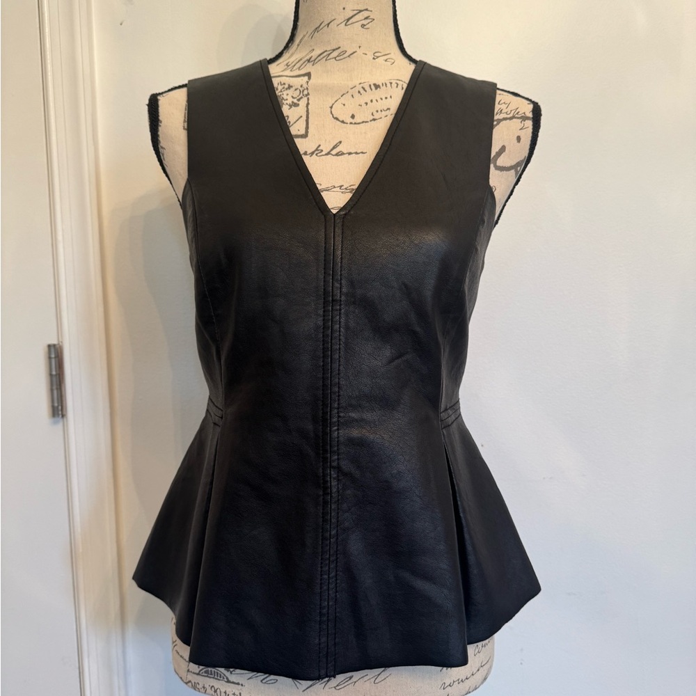 Rebecca Taylor Sleeveless Peplum Pleather Top